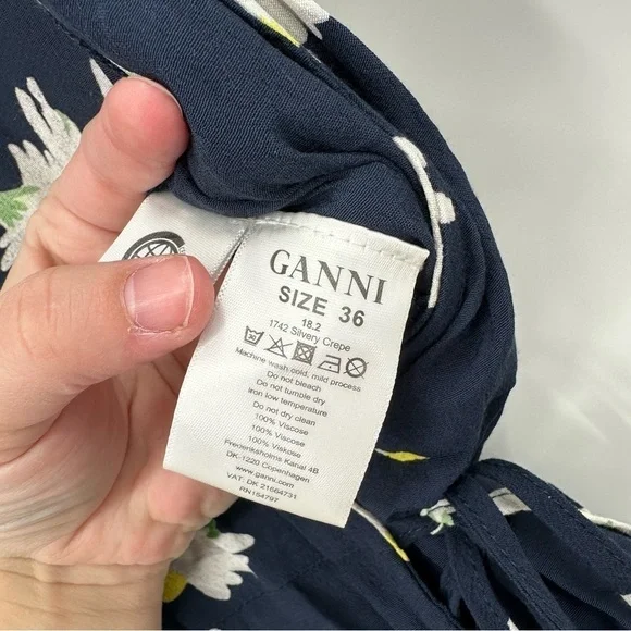 Ganni Silvery Crepe Wrap Dress Size 36 Daisy Floral Print Spring - Picture 7 of 9